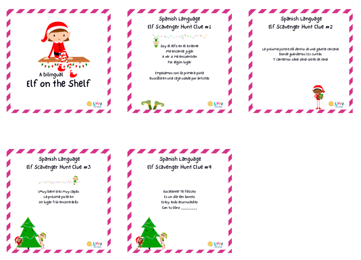 Elf on the Shelf Spanish Language Scavenger Hunt FREE PRINTABLE – Lufi & Friends for Free Printable Elf Scavenger Hunt
